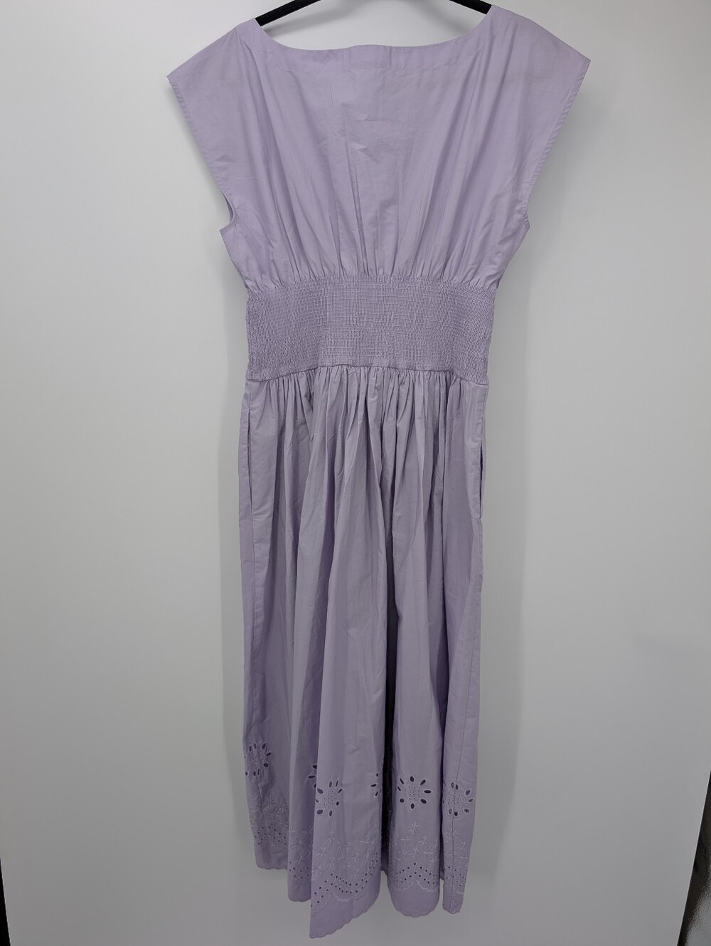 J Crew Smocked eyelet-hem dress CS937 in cotton poplin Size M NEW Lavender - Picture 3 of 6